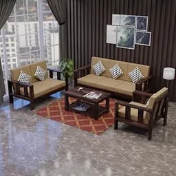 SHREE NATH JI CRAFT HOUSE Solid Sheesham Wood Sofa Set 3+2+1 | Wooden Sofa Set 6 Seater for Home | Wooden Sofa Without Cushion | (3+1+2 Without Coffee Table) Walnut & Beige-picture-11