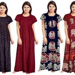 kbnbj Nighty for Women Cotton Printed Maxi Gown Ankle Length Nighty Night Dress Gown for Women Maxi - Free Size (Pack of 4)-picture-37