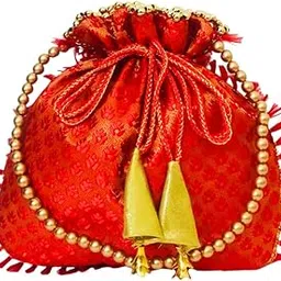 Potli Bag for Wedding Parties and Special Occasions | Premium Silk Potli | Traditional Shagun Potli| Stylish Drawstring With BeadsHandle Potli Handbag| Purse for women-picture-22