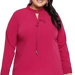 wild u Women Plus Size Top | Premium Crepe | Cuffed Sleeve | Regular Fit | Trendy Western Stylish (Pink)-picture-18