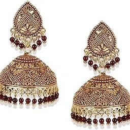 Styylo Fashion_Gold plated & Maroon Dome Shaped Enamelled Jhumkas_EAR-M-40012-MAR-picture-11