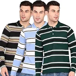 inkkr Men's Soild Collar Neck Full Sleeve Striped Combo T-Shirt-picture-21