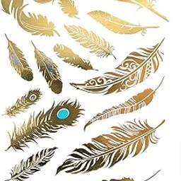 s.a.v.i 3D Temporary Tattoo Golden And Silver Metallic Sticker Wrist Arm Peacock Feathers Design Size 21x15CM - 1PC. (51)-picture-29