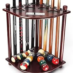 GSE Games & Sports Expert Mahogany Billiard Pool Cue Rack, Corner-Style Floor Stand, Holds 8 Cues & Balls, Score Counters, Cup Holders-picture-45