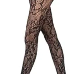 intro Floral Lace Pattern Fishnet Tights, Black, Full Length, High Waist Rhinestone Sparkly Fishnet Stockings for Women & Girls - Shimmer, Shine, and Steal the Show-picture-56