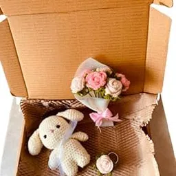 Handmade Crochet Bunny Doll with Floral Bouquet & Keyring – Soft Toy Gift Set with Pink Roses for Special Occasions-picture-20