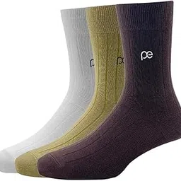 peter england Men's Cotton Full Length Socks (Pack of 3) White, Beige, Brown image 1