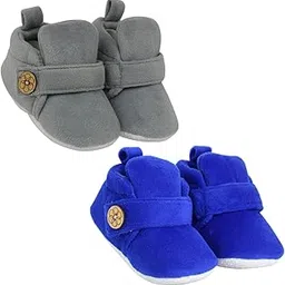 neska moda Baby Boys & Baby Girls Pack of 2 Pair 6 to 12 Months Velvet Booties-picture-25