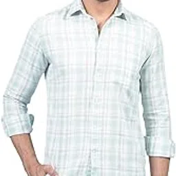 Men's Green Checked 100% Cotton Knitted Shirt-image-24