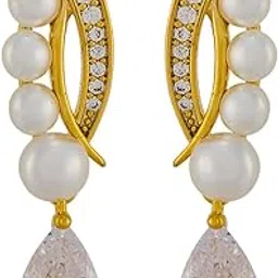 kushal's Fashion Jewellery Pearl Gold Polished Copper Trendy Zircon Earrings, Best for Casual Wear & Special Occasion - 456089-picture-22