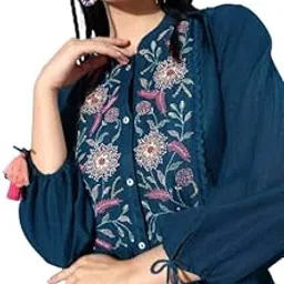 shewill Women's Floral Embroidered Puff Sleeves A-Line Top| Tops for Women Western Jeans Formal Tops for Women-picture-12