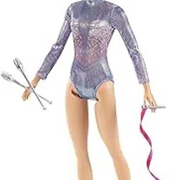 Barbie Rhythmic Gymnast Blonde Doll (12-in/30.40-cm) with Colorful Metallic Leotard, 2 Clubs & Ribbon Accessory, Great Gift for Ages 3 Years Old & Up-image-9