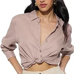 Blush Sand Women and Girls Full Sleeves Collared Neck Button Front Solid Lightweight Breathable Regular Fit Summer-Ready Casual Shirt-image-88