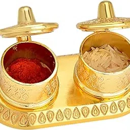 Aj Creations Metal Roli-Chandan Tikka, Sindoor Kumkum Dani In Double Dibbi Round Shape Box (Gold, 10 X 5 X 5Cm)-picture-30