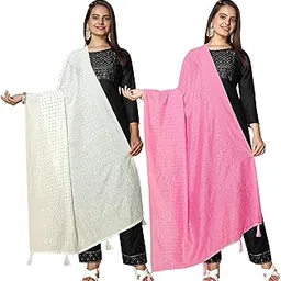 kemza Women's Embroidered Mirror Cotton Dupatta Combo with Rajasthani Aari Work Pack of 2-picture-35