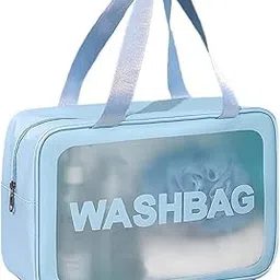 Bluwings Waterproof PVC Wash Bag Multipurpose Toiletry Cosmetic Organizer Bag Makeup Pouch for Women, and Girls for Travel Grooming Kit (Blue - Washbag)-image-8