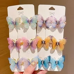 Shivashay 3D Looks Colorful Organza Butterfly Hair Clips | Glitter Hair Accessories | Moving Butterfly | Hair Clamps Hair Barrettes Strong Hold Hair Pins (Assorted, Pack of 6)-picture-35