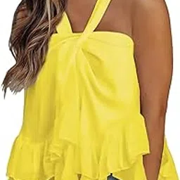 huleo Women's Matte Flare Hem Sleeveless Tank Top Double Layer Sleeveless Beachwear XXL Yellow-picture-53