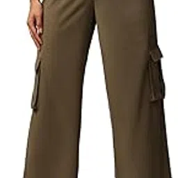 only Womens High Waist Straight-Fit Cargo Trousers | Front Scoop Flap Pockets | Wide Leg Cargo Pants-picture-51