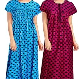 Nighty for Womens Cotton Printed Maxi Gown Ankle Length Nighty Night Dress Gown for Womens Maxi (Pack of 2)-picture-28