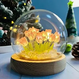 (20 Flower) Mothers Day Gifts for Mom,Assembled Tulip Lamp Night Light with Glass Dome,Handmade Artificial Flower Table Lamp Bedroom Desk Decoration for Women Daughter Girlfriend Birthday Gift Unique-picture-15