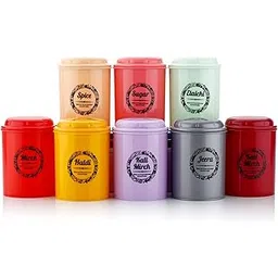 Kitchen Storage Containers Set plastic, 8 Piece Spice Jars with Lids, Multi-Colored Canisters for Masala, Sugar, Mirch, Haldi ETC...-picture-16