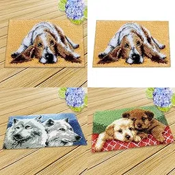 VMS INDIA 1 Set Animal Pattern Latch Hook Rug Kits with Tools DIY Home Ornaments Puppy-picture-33