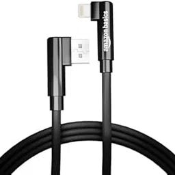 amazon basics L Shape 3A Fast Charging Cord, USB A to Lightning Cable, 480 Mpbs Data Transmission For iPhone, iPad 1.25 Meter - Black image 1