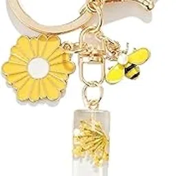 el regalo Personalized Name Initials Natural Flowers & Bee Charm Keychain – Custom Letter Keyring with Daisy Flower & Honey Bee Pendant, Purse, Bag, Backpack Accessory-picture-56