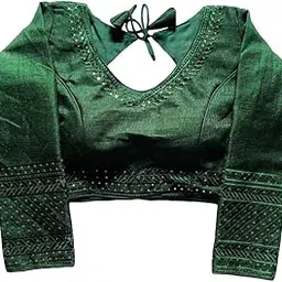 pujia mills Women Milan Silk Long Sleeve V Neck Multi Embroidery Trendy Saree Blouse(Rukmini)-picture-51