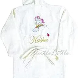 TurtleLittle, 100% Cotton, Personalised Unicorn Pony Bathrobe with Hood for Kids, 7 to 10 Years, with Name and Initials, 350 GSM (Set of 1, Ivory White)-image-19
