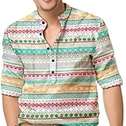 Cotton Blend Solid Casual Short Kurta for Men Long Sleeve Mandarin Collar Stylish Shirt Kurta for Men-picture-37
