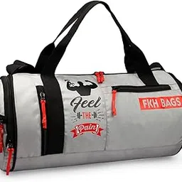 fkh bags Feel The Pain Gym Bag Men & Women Multicolored Sports Compartment Adjustable Shoulder for Men/Carry Accessories/Fitness Bag/Sports &Travel Bag/Gym kit (Light Grey & RED)-picture-25