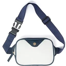sacci mucci Metromucci Faux Leather Belt Bag, Adjustable Strap, Fashion Waist Pack (Navy White)-picture-29