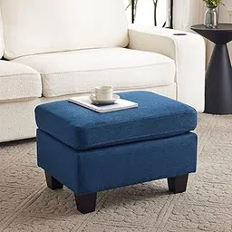 X went Furniture Modern Storage Ottoman Footrest, Navy Blue Fabric, Living Room Furniture with Wooden Legs (Nevy Blue)-image-0
