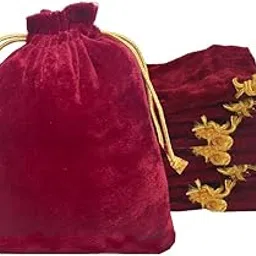 Set of 10 pcs Large Velvet potli Bags for Return Gifts for ladies Women | 9x12 inch Drawstring pouches for Wedding gift, Maroon Shagun Pouch Goody Bags, Batwa Bag Wallet Potli for Gifting by Dulhan-picture-21