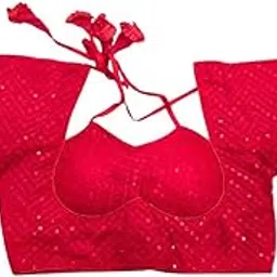 bong butiq Red Rajasthani Masaba Cut Blouse with Glass Sleeve, Traditional Embroidered Design, Sleeveless Tie-Up Style-picture-20
