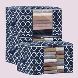 ALBELA HAFSA 100L Storage Bag for Clothes & Blankets | Foldable Organizer for Bedding & Quilts | Clear Window, Strong Handles & Durable Zippers (Blue) (Pack of 3)-image-1
