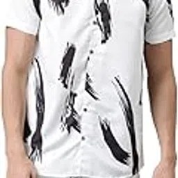 bushirt Men's Regular White Printed Pajama Set, Short Sleeves Button Front Night Suit, Relaxed Fit Co-Ords with Chinese Collar & Elastic Waist Pajamas, Stylish & Comfortable Sleepwear - M-picture-18