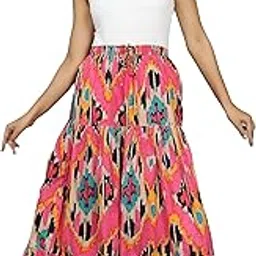 Ravaiyaa - Attitude is everything Beautiful Printed Cotton Women Wear Long Skirt Casual Wear Dress Length 37" inch (Pink Ikat)-picture-40