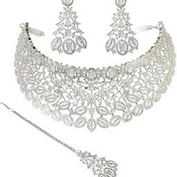 denicraas CZ (Cubic zirconia) American Diamond Designer Jewellery Set/Necklace Set with Chain & Earring for Girls/Women-picture-48