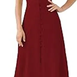 Girl's & Women's Solid Midi Dress – Elegant Square Neck Button-Down Dress with Puff Short Sleeves | Stylish Casual & Party & Office Wear Outfit (Dress 105)-image-43