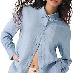 the souled store Textured Shirt: Women and Girls Full Sleeves Spread Collar Solid Textured Viscose Nylon Relaxed Fit Lightweight Summer-Ready Casual Wear Shirts-picture-34