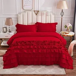 Easy Bedding- 400 Thread Count- 3 Piece Half-Ruffle Duvet/Blanket/Quilt Cover Set with Zippered- 100% Cotton Rajai Cover with 2 Pillow Cover- Soft & Warm- Double Size Burgandy Solid-picture-26