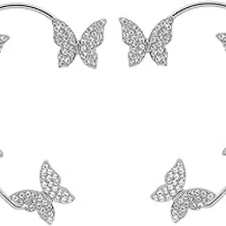 vembley Korean Silver-plated No Piercing Zircon Butterfly Wrap Crawler Ear Cuff Earrings For Women And Girls 2Pcs/Set-picture-10