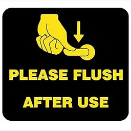 FLUSH please flush after use sign board (15 cm * 15 cm) 3 mm black acrylic sheet & yellow pvc plotted sticker with back side double side gum used for toilet etc-picture-26