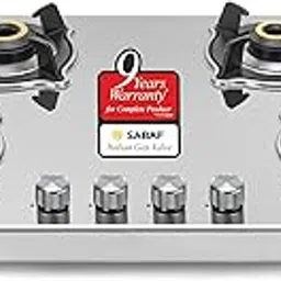 Sujata Gas Stove 4 Burners Steel Body | 9 Years Warranty, ISI Certified | Stainless Steel, Gas Chulha, LPG Ready & PNG Compatible (Robusto - Steel Finish)-image-9
