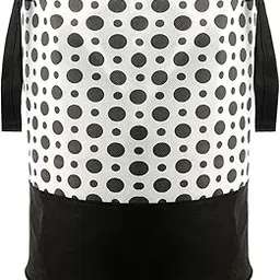 Kuber Industries Polka Dots Printed Waterproof Canvas Laundry Bag, Toy Storage, Laundry Basket Organizer 45 L (Black & White)-CTKTC044991-image-22