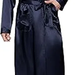 Ubervia Mens Silky Satin Lounge Robe, Long Lightweight Sleepwear (2XL, Navy)-picture-17