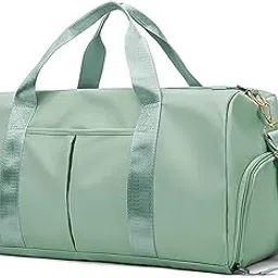 Foldable Travel Duffle Bag Sports Gym Shoulder Handbag for Women Outdoor Weekend Bag with Shoe and Wet Clothes Compartments (Green)-image-5